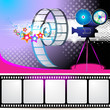 Illustration with film frames and stars over colored background Illustration with film frames and stars over colored background