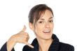 Cheerful business woman gesturing a call me sign