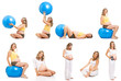 Photo: Pregnant woman fitness collage isolated on white Pregnant woman fitness collage isolated on white