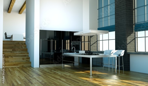 Photo: Küchendesign - schwarze Küche im Loft Küchendesign - schwarze Küche im Loft