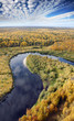 Aerial view river in autumn forest Aerial view river in autumn forest