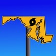 Maryland warning sign with hurricane symbol illustration Maryland warning sign with hurricane symbol illustration