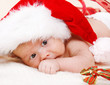 Newborn baby in Santa hat