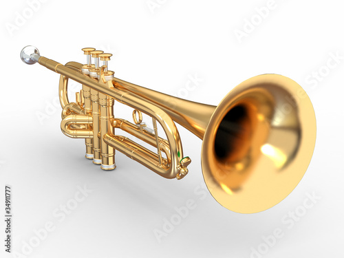 Illustration: Golden trumpet. 3d Golden trumpet. 3d