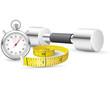 Stopwatch, measuring tape and dumbbells