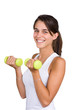 Pretty young woman lifting dumbbells