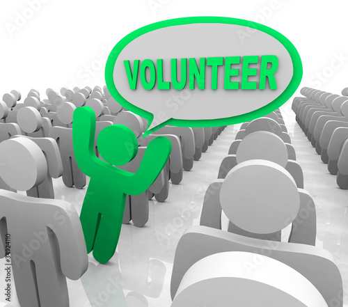 Illustration: Volunteer Speech Bubble Person in Helper Crowd Volunteer Speech Bubble Person in Helper Crowd
