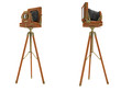 Front and back Side views of vintage large format camera Front and back Side views of vintage large format camera