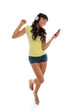 Happy birl playing music dancing