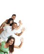Group formed by young and happy people send a greeting