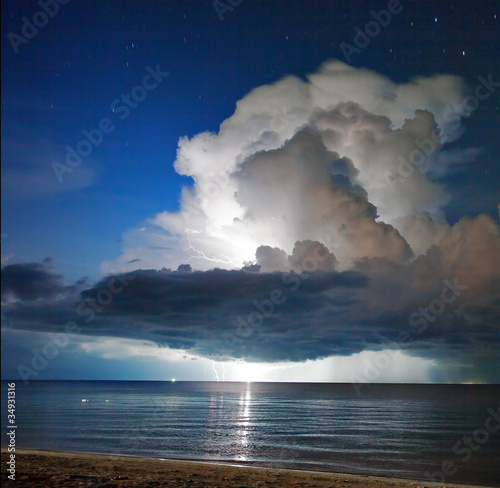 Photo: Lightning above the sea. Thailand Lightning above the sea. Thailand
