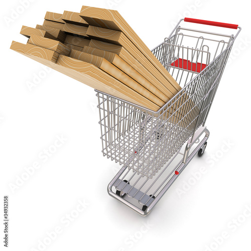 Illustration: Trolley full of lumber. 3d rendering Trolley full of lumber. 3d rendering