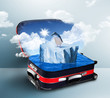 Red suitcase with iceberge inside
