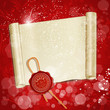 New Year's scroll with the wax seal of Santa on a red holiday