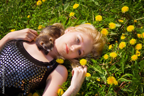 Photo: Girl with a polecat Girl with a polecat