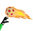 Fiery soccer ball and goalkeeper hand on the white background Fiery soccer ball and goalkeeper hand on the white background