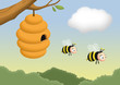 Illustration: Bee and Beehive Bee and Beehive