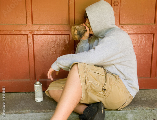 Photo: teen boy huffing - sniffing paint teen boy huffing - sniffing paint