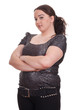 thoughtful young fat woman with crossed arms