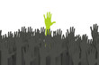 Green hand standing out with clipping path