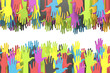 Colorful group of hands reaching for another with clipping path