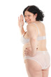 fat overweight woman in underwear waving hello