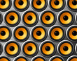 orange speakers wall