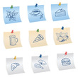 Vektor: stickers with pins and food symbols, vector stickers with pins and food symbols, vector