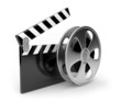 Illustration: Film and clap board movies symbol 3d. Isolated on white Film and clap board movies symbol 3d. Isolated on white