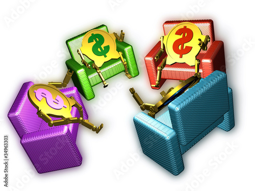 Illustration: Dollar coins on chairs Dollar coins on chairs