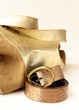 female decorative gold bag and a stylish belt