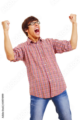 Photo: Happy man with hands up Happy man with hands up