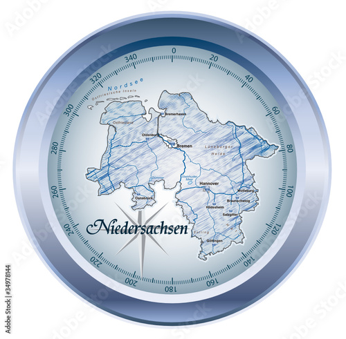 Vektor: Niedersachsen Kompass in blau in SVG Niedersachsen Kompass in blau in SVG