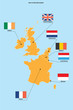 Flags and map of western Europe