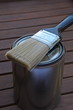 Foto: Unused paint brush, lying on a can, outside Unused paint brush, lying on a can, outside