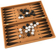 Top view of backgammon with chips and dice Top view of backgammon with chips and dice