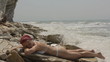 Girl lying on the beach Girl lying on the beach