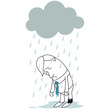 Geschäftsmann, niedergeschlagen, im Regen stehend