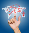 Hand with the map of social network