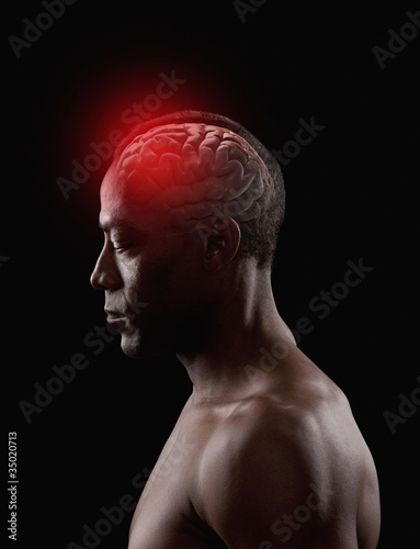 Photo: African American man with glowing brain African American man with glowing brain