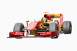 Red race car with driver