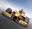 Speeding yellow race car