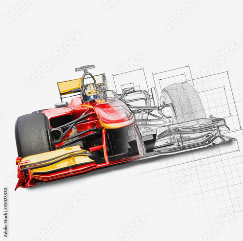 Photo: Unfinished drawing of red race car with driver Unfinished drawing of red race car with driver