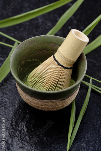 Photo: Japanese matcha green tea in bowl Japanese matcha green tea in bowl