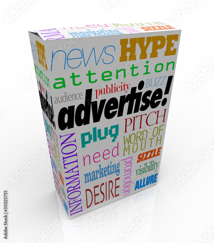 Illustration: Advertise Marketing Words on Product Box for Sale Advertise Marketing Words on Product Box for Sale
