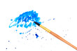 brush with blue paint stroke and stick