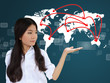Business woman and world map network