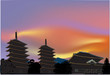 pagoda at sunset illustration