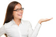 Eyewear woman wearing glasses showing copy space