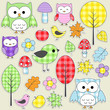 Set of autumnal textile stickers.